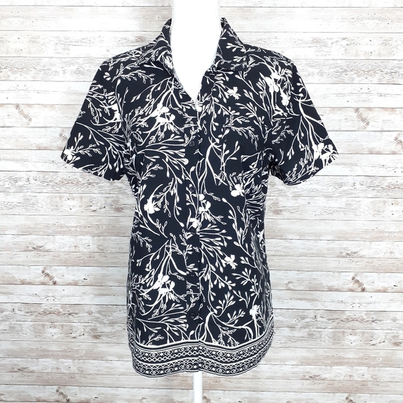 Karen Scott Tops - Karen Scott Blouse Button Up Top Floral 507